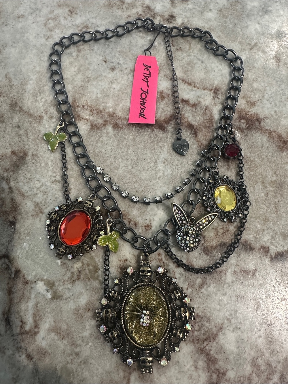 Betsey Johnson Crystal Pendant Statement Necklace Halloween Spider